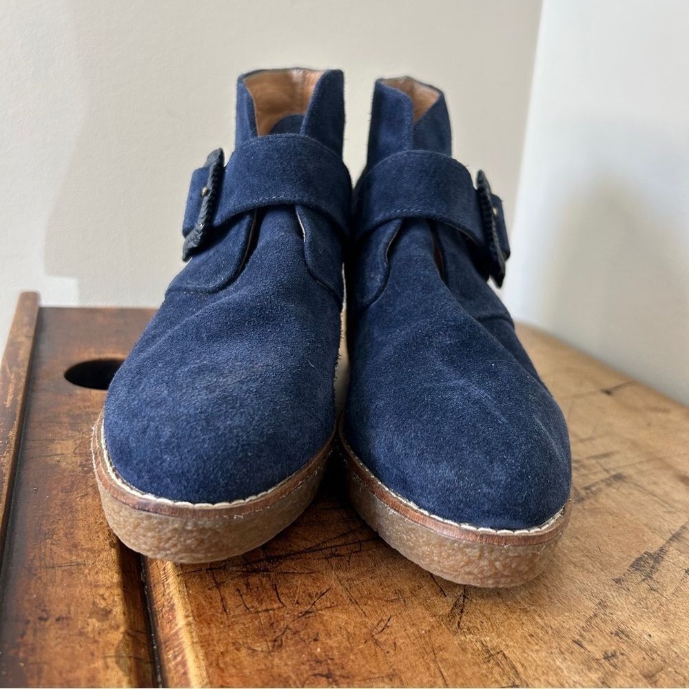 Jack Rogers 7 Navy Blue Suede Wedge Ankle Boots Preppy Retro Glam Hippie Classy - Picture 9 of 10